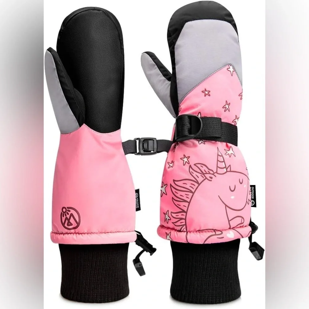 Charming Pink Unicorn Ski Gloves for Little Girls